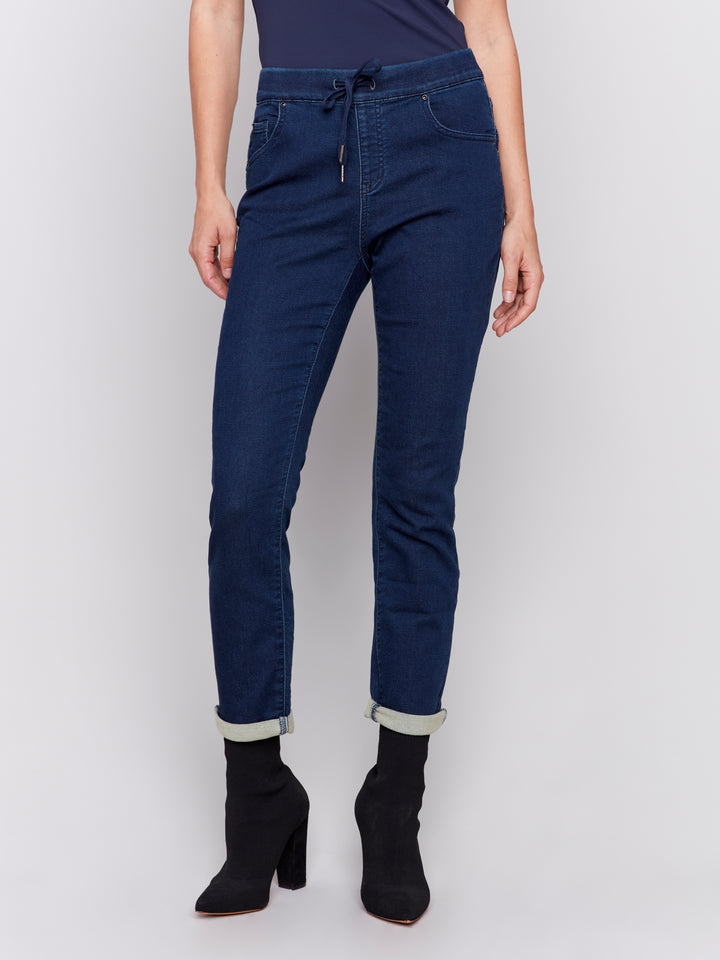 Blue Black Knit Denim Jogger Pant