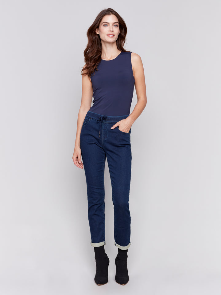 Blue Black Knit Denim Jogger Pant