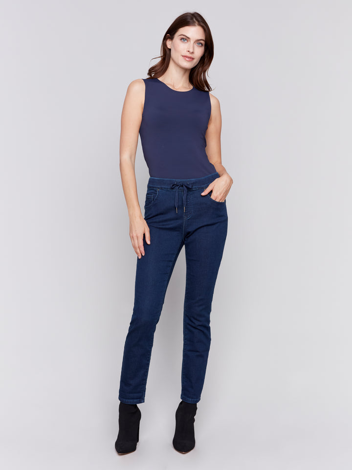 Blue Black Knit Denim Jogger Pant