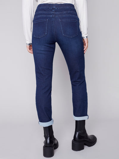 Blue Black Denim Knit Jogger Pant