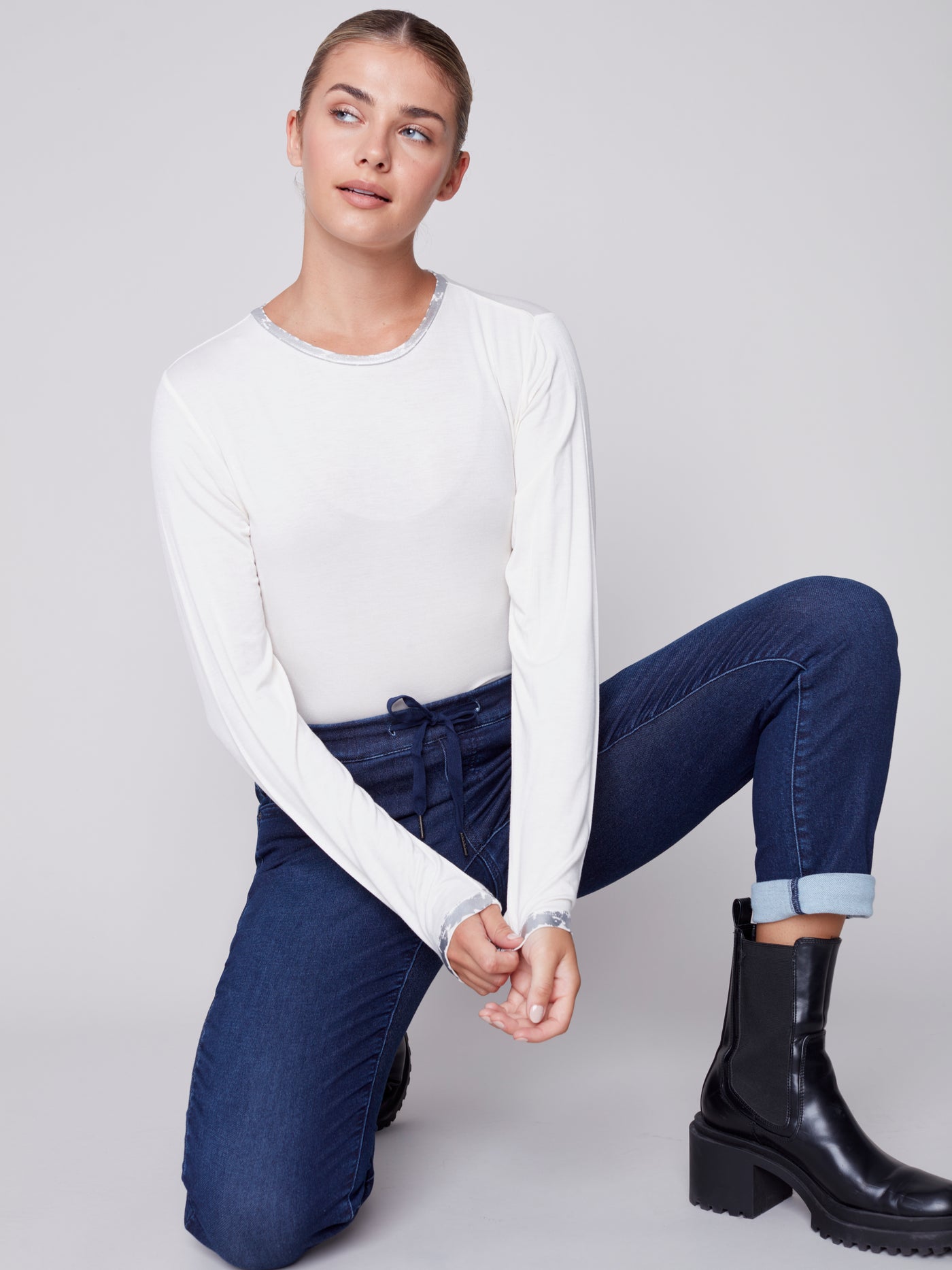 Blue Black Denim Knit Jogger Pant