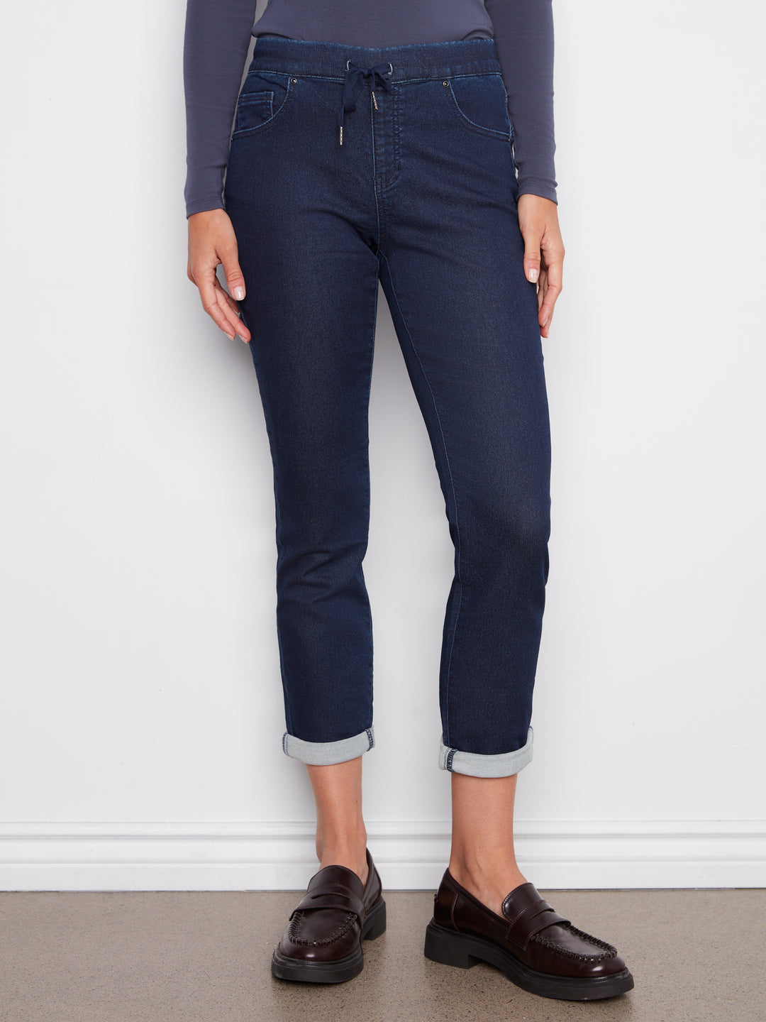 Blue Black Knit Denim Jogger Pant