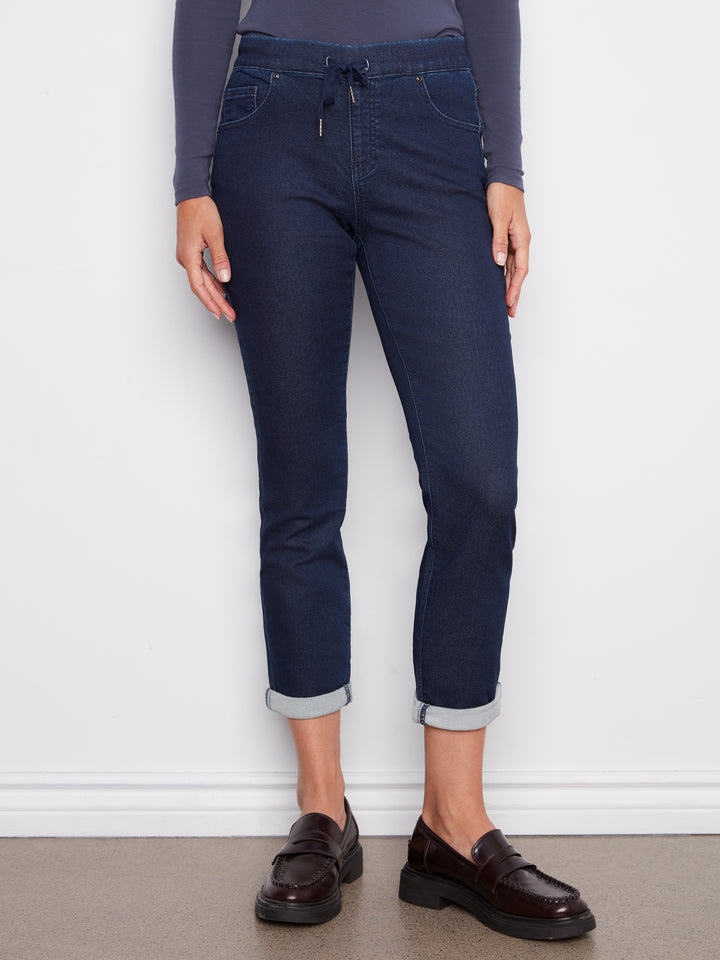 Blue Black Knit Denim Jogger Pant