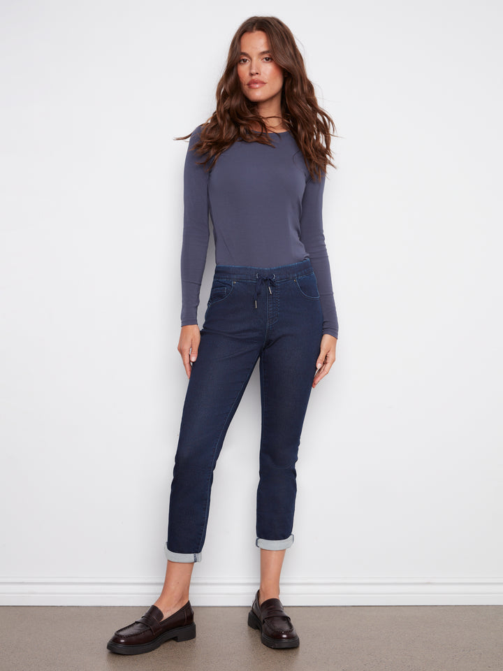 Blue Black Knit Denim Jogger Pant