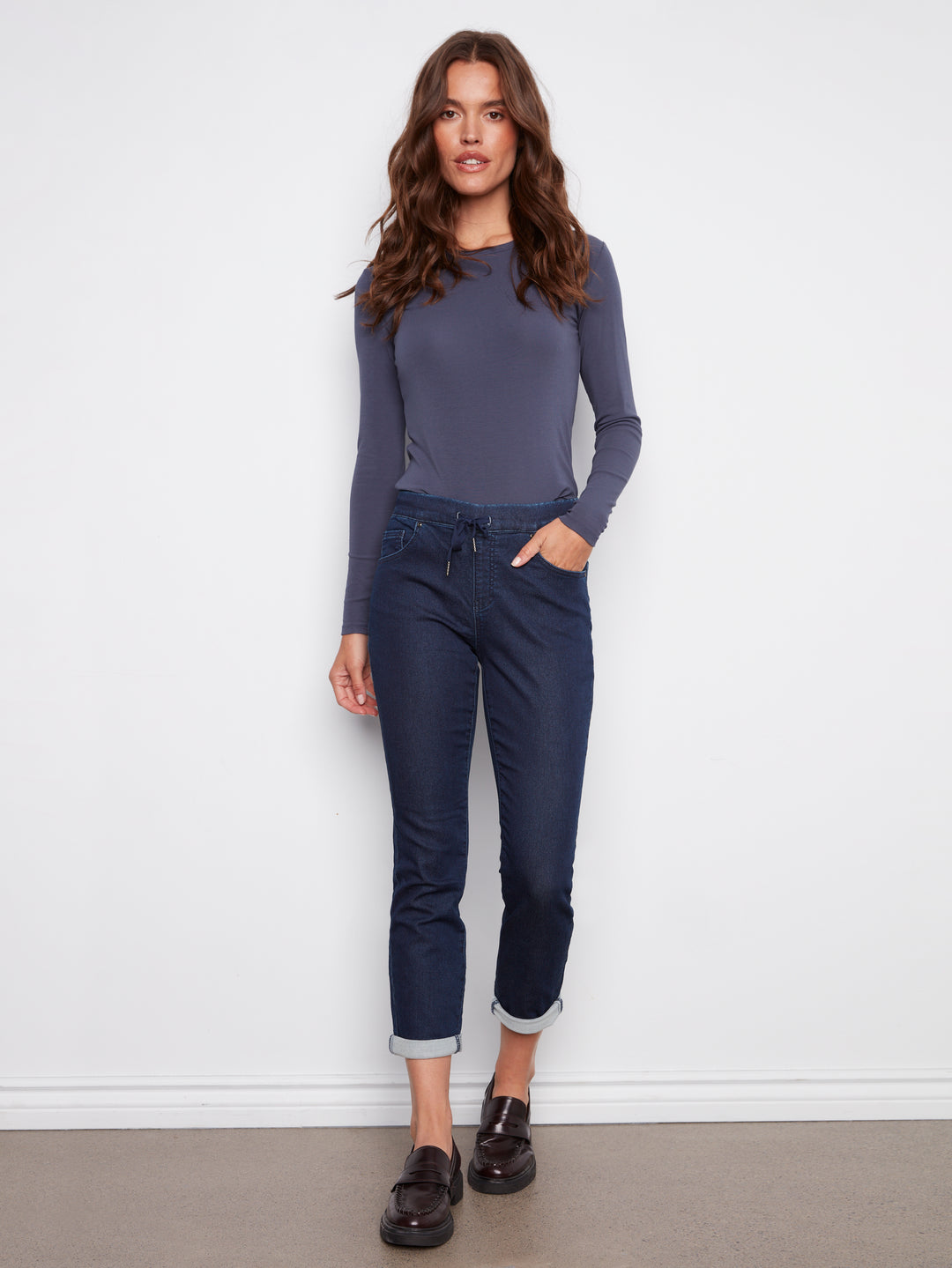 Blue Black Knit Denim Jogger Pant