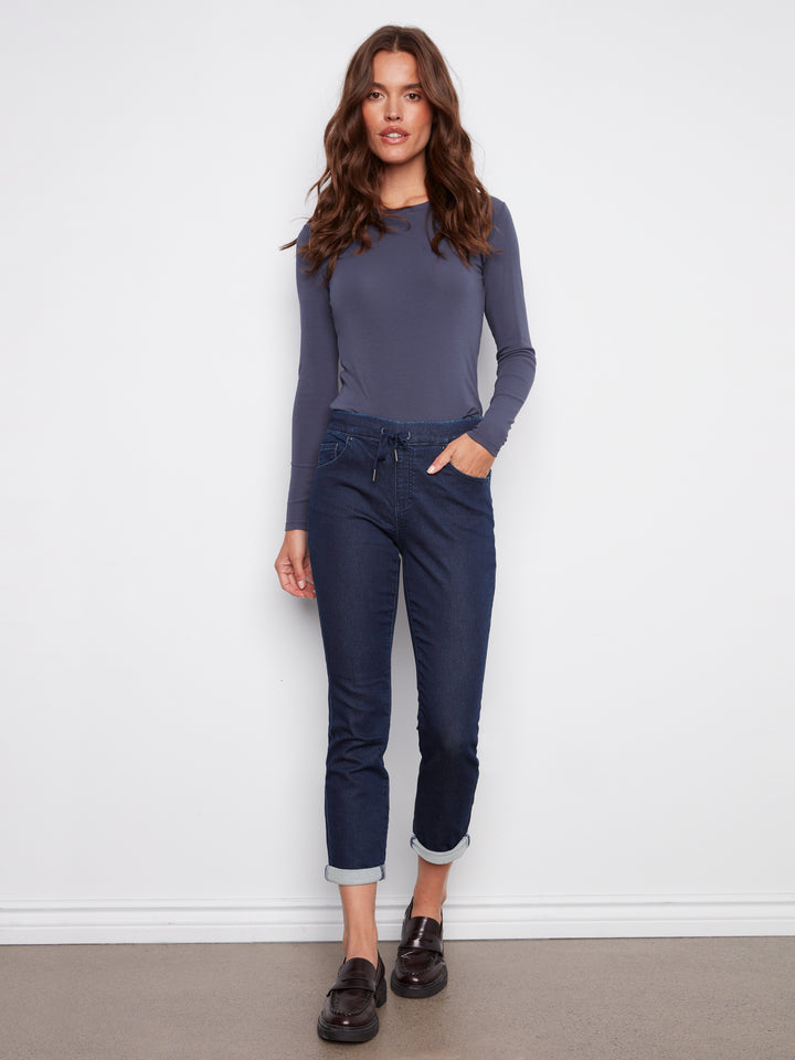 Blue Black Knit Denim Jogger Pant