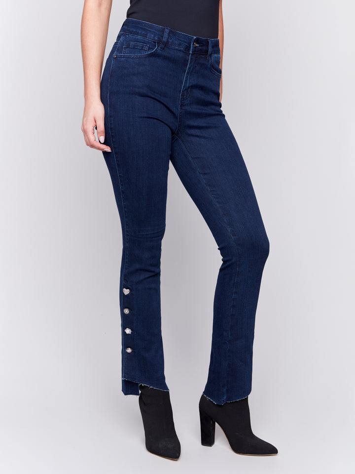 Blue Black Side Button Bootcut Jean