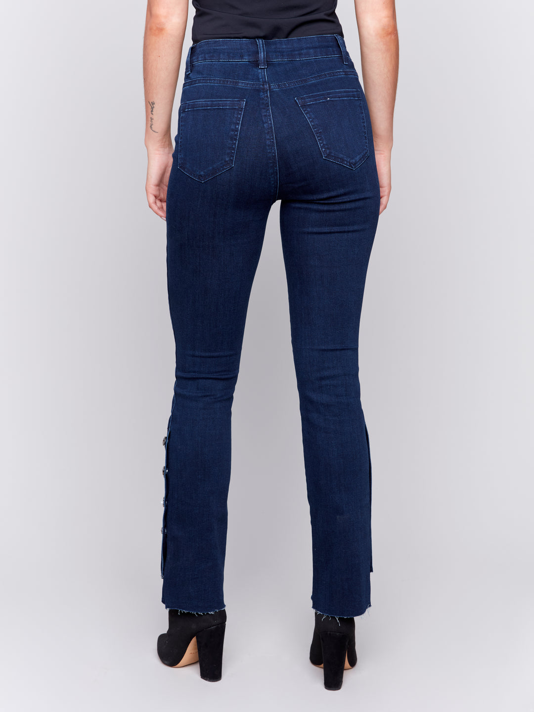 Blue Black Side Button Bootcut Jean