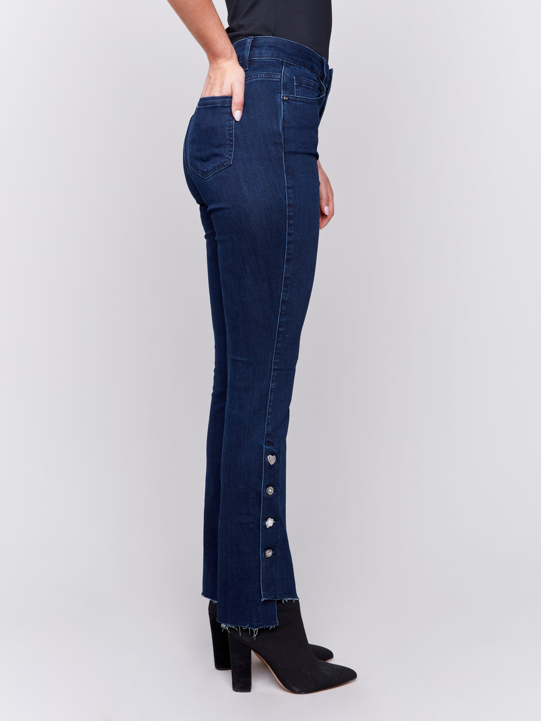 Blue Black Side Button Bootcut Jean