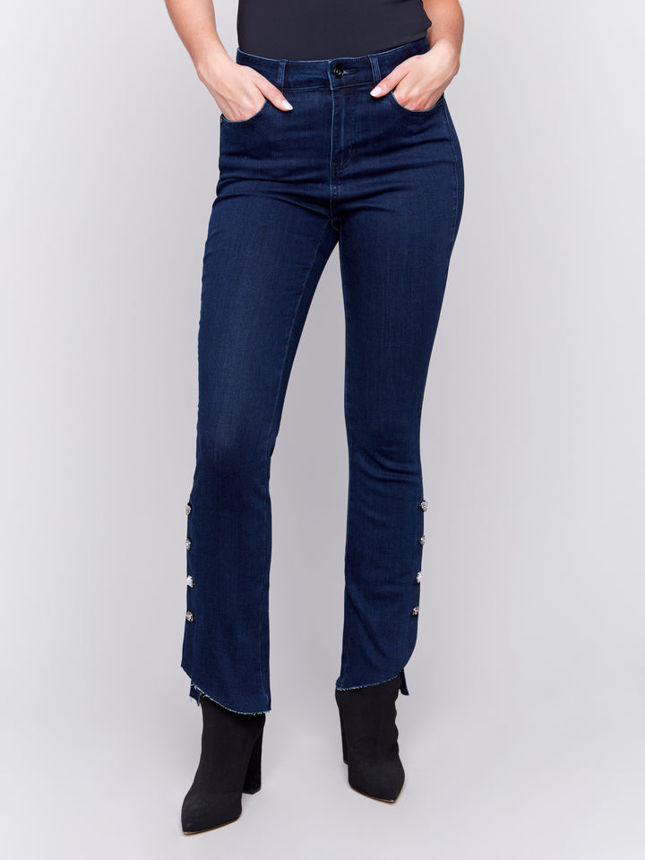 Blue Black Side Button Bootcut Jean