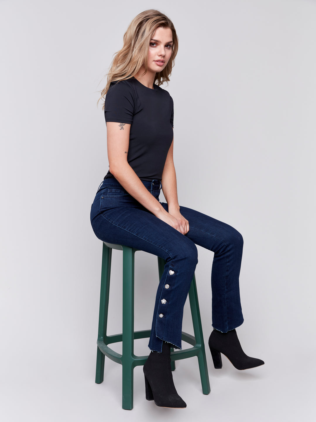 Blue Black Side Button Bootcut Jean