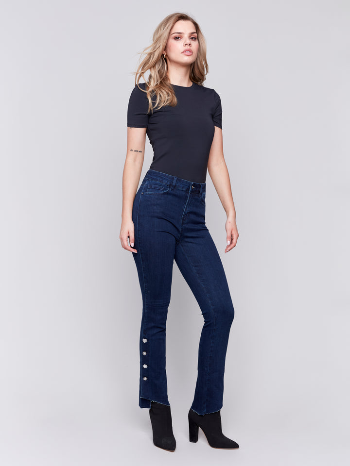 Blue Black Side Button Bootcut Jean