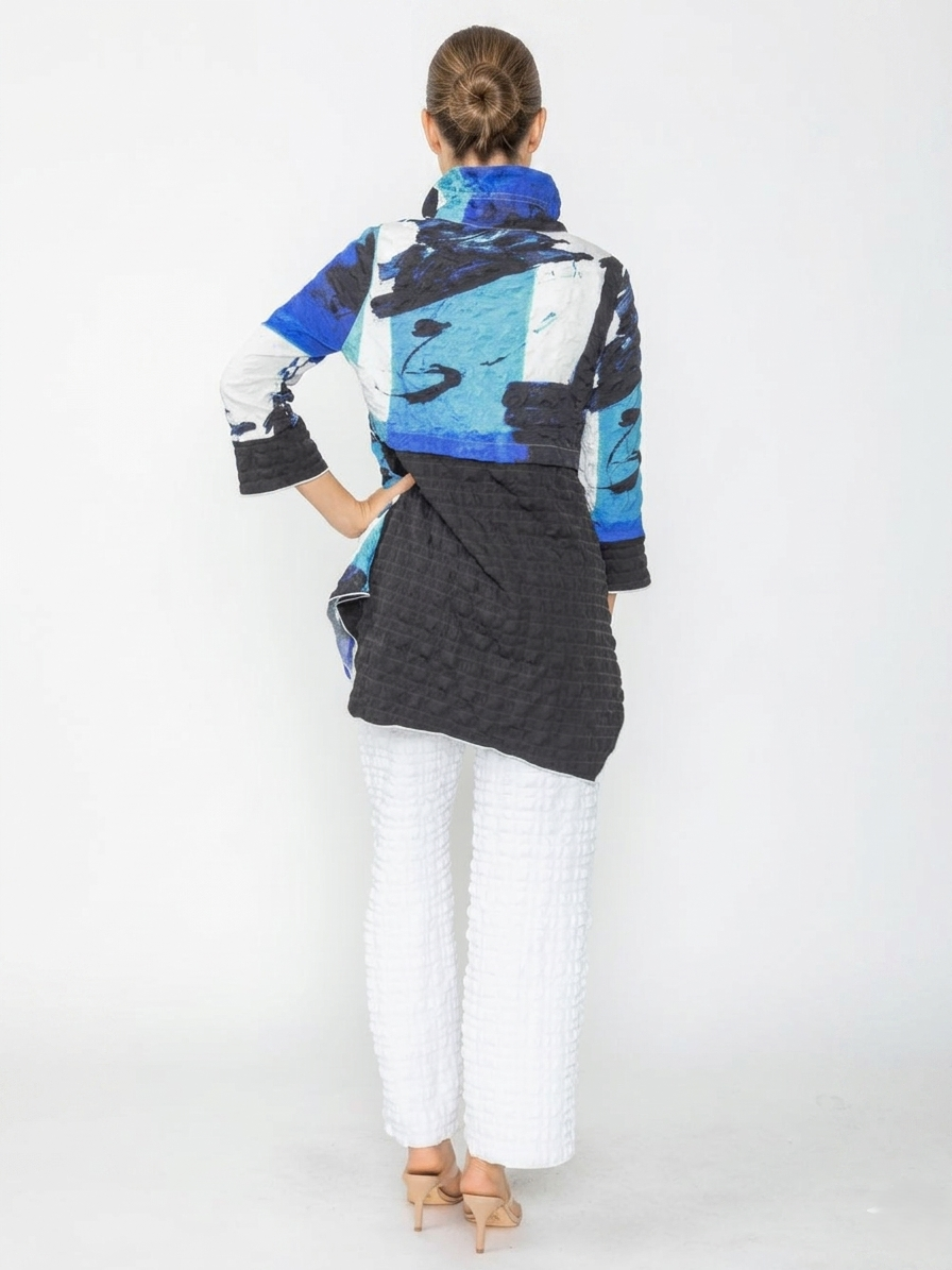 Blue Brushstroke Textured Zip Up Jacket