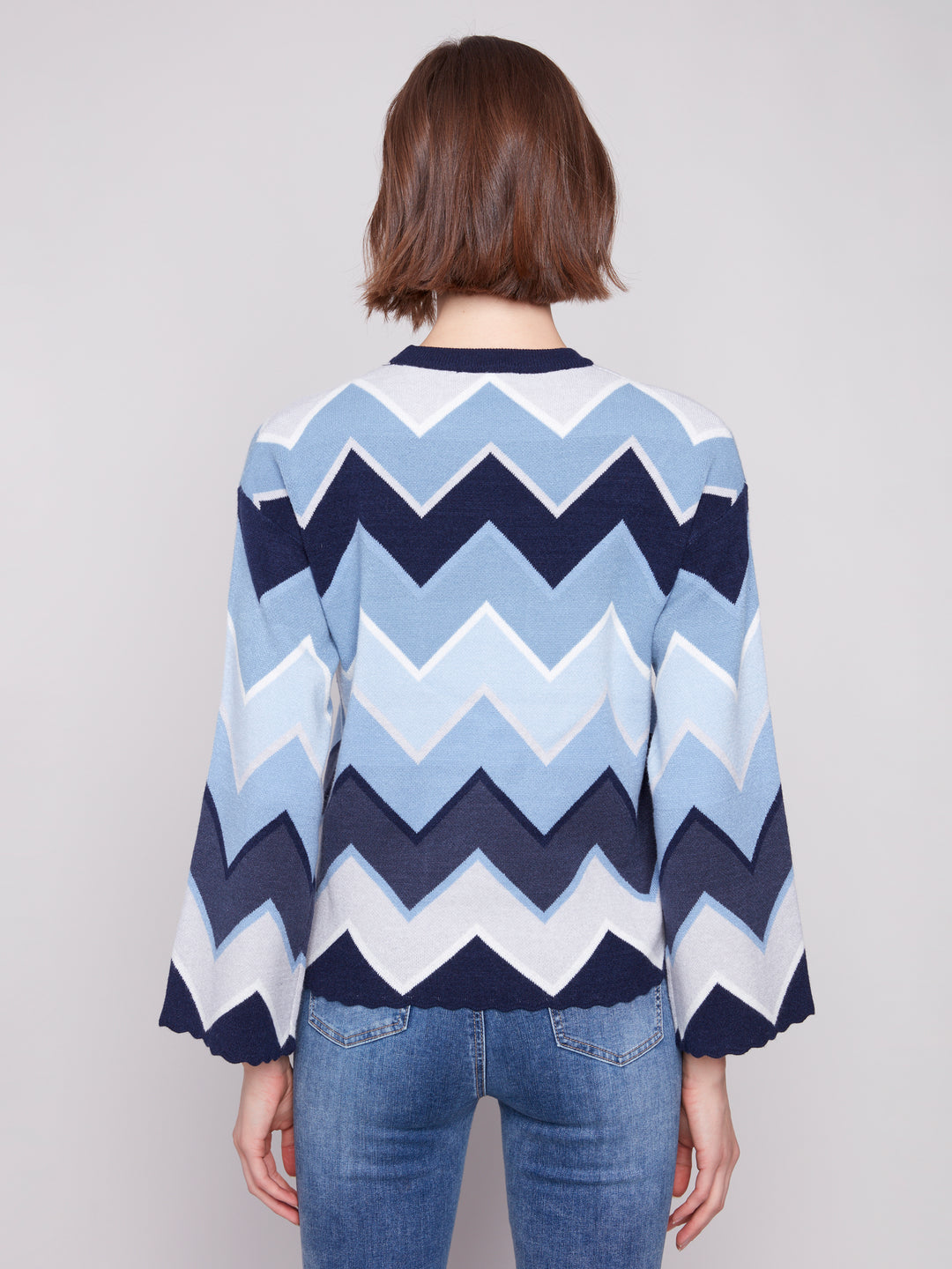 Blue Chevron Bell Sleeve Sweater