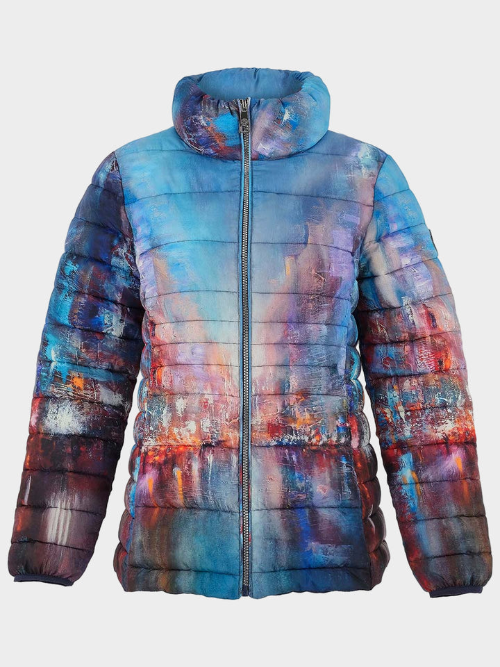 Blue City Print Short Puffer Coat