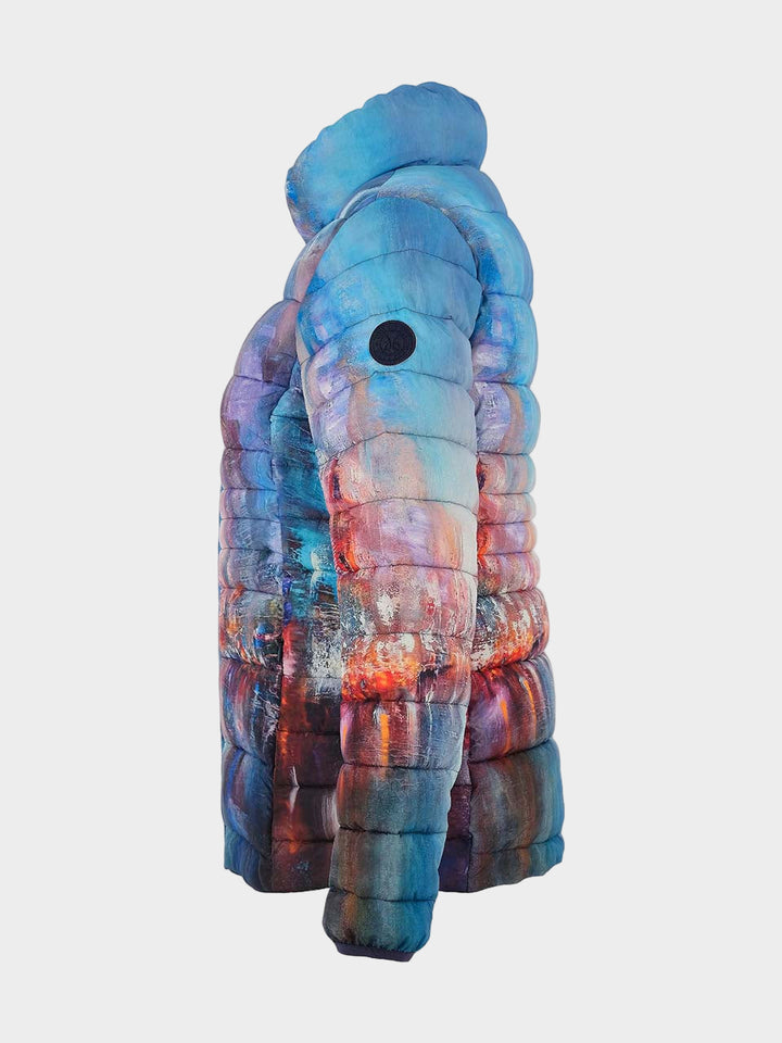 Blue City Print Short Puffer Coat