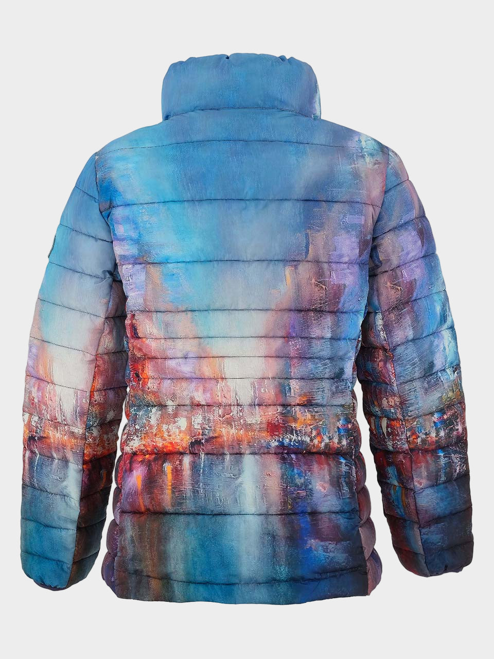 Blue City Print Short Puffer Coat