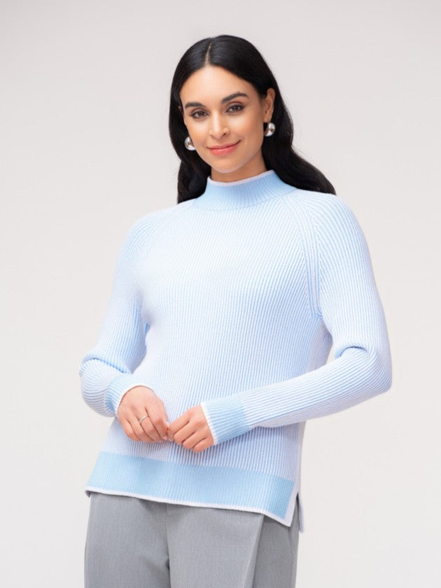 Blue Combo Mock Neck Sweater