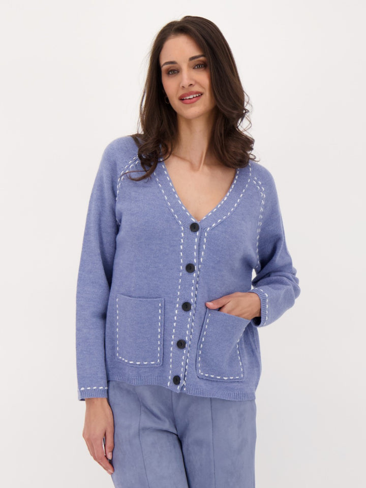 Blue Contrast Blanket Stitch Cardigan