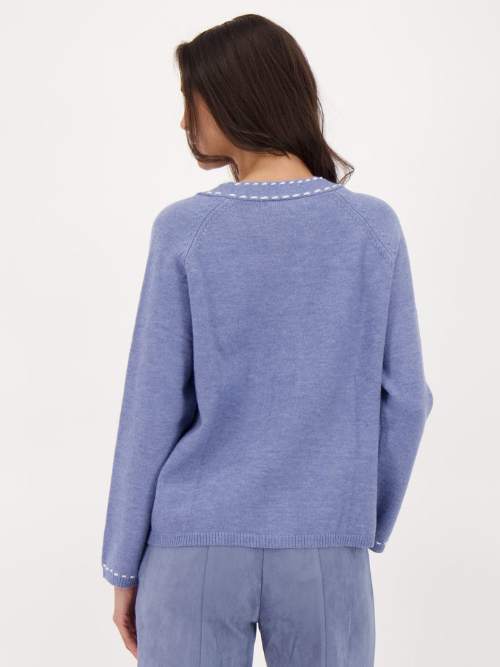 Blue Contrast Blanket Stitch Cardigan