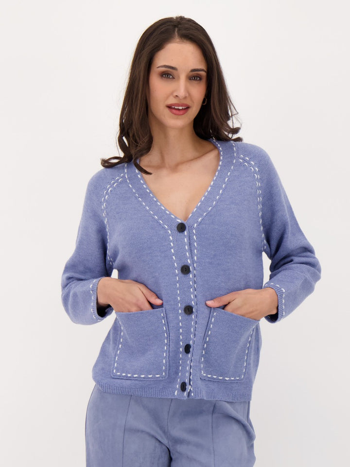 Blue Contrast Blanket Stitch Cardigan