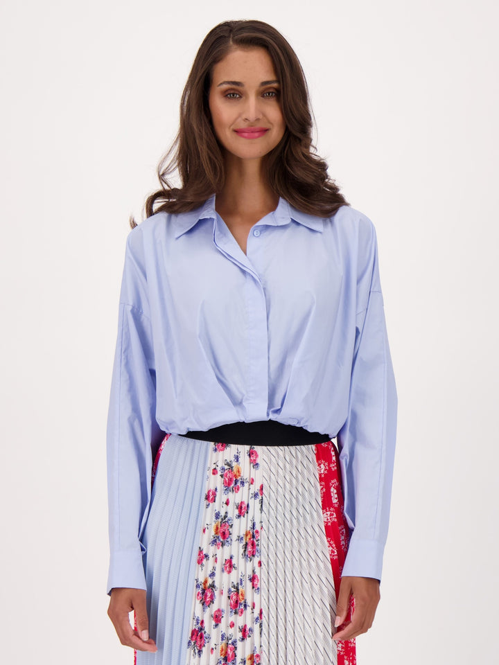 Blue Cropped Faux Front Tuck Shirt