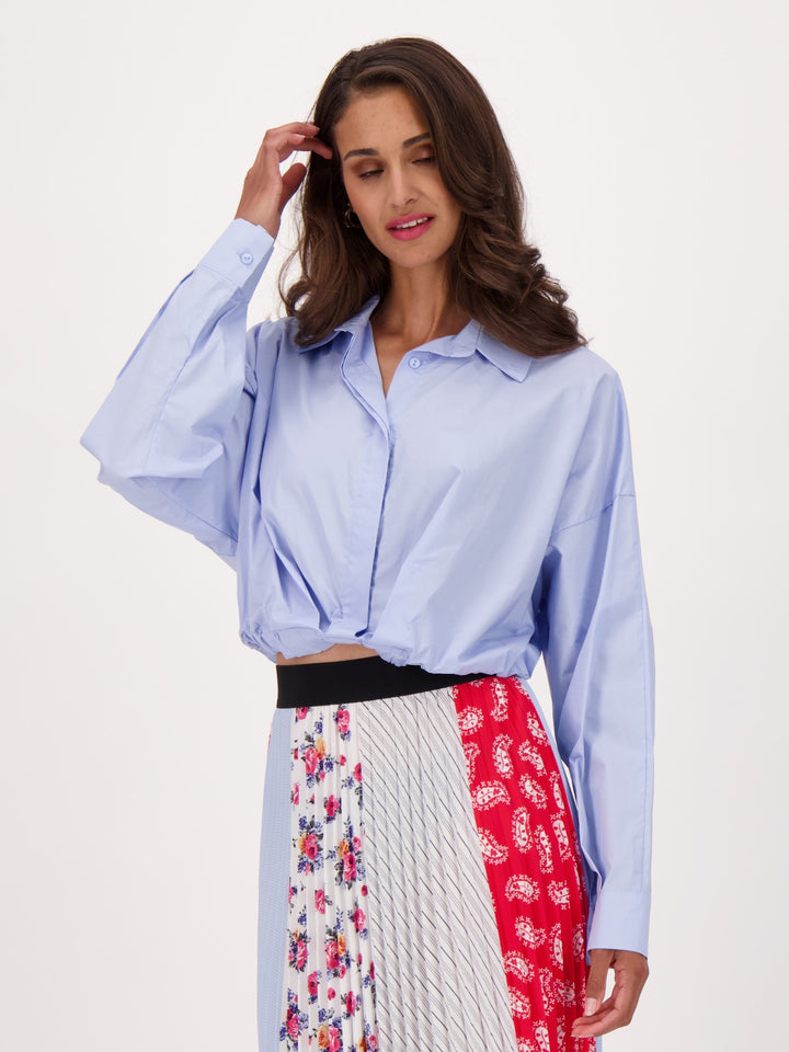Blue Cropped Faux Front Tuck Shirt