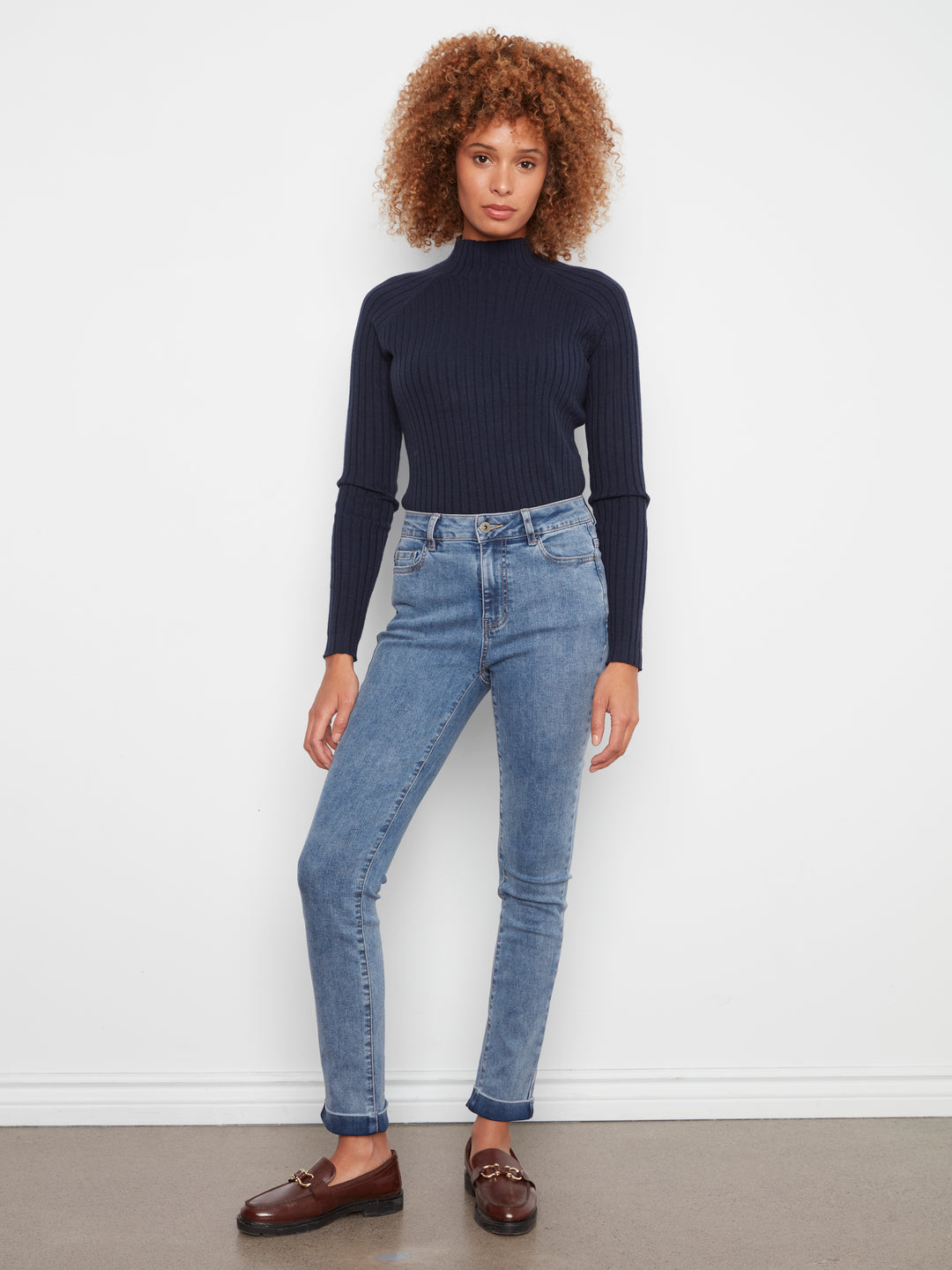 Blue Cuffed Hem Denim Pant