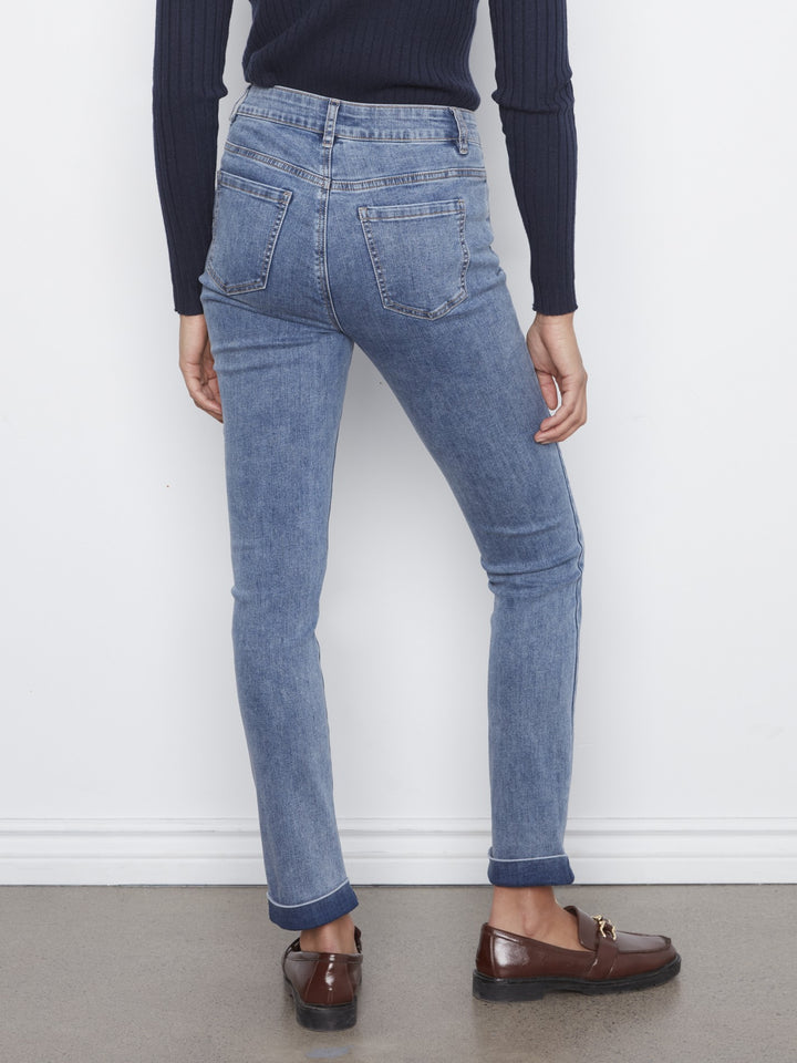 Blue Cuffed Hem Denim Pant