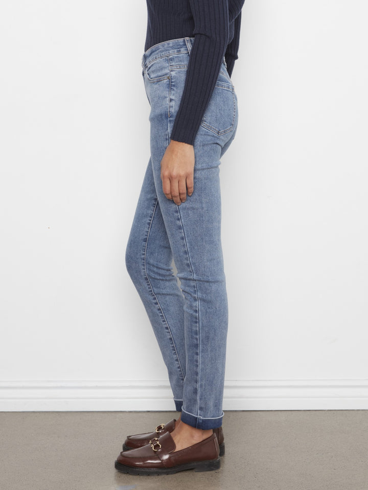 Blue Cuffed Hem Denim Pant