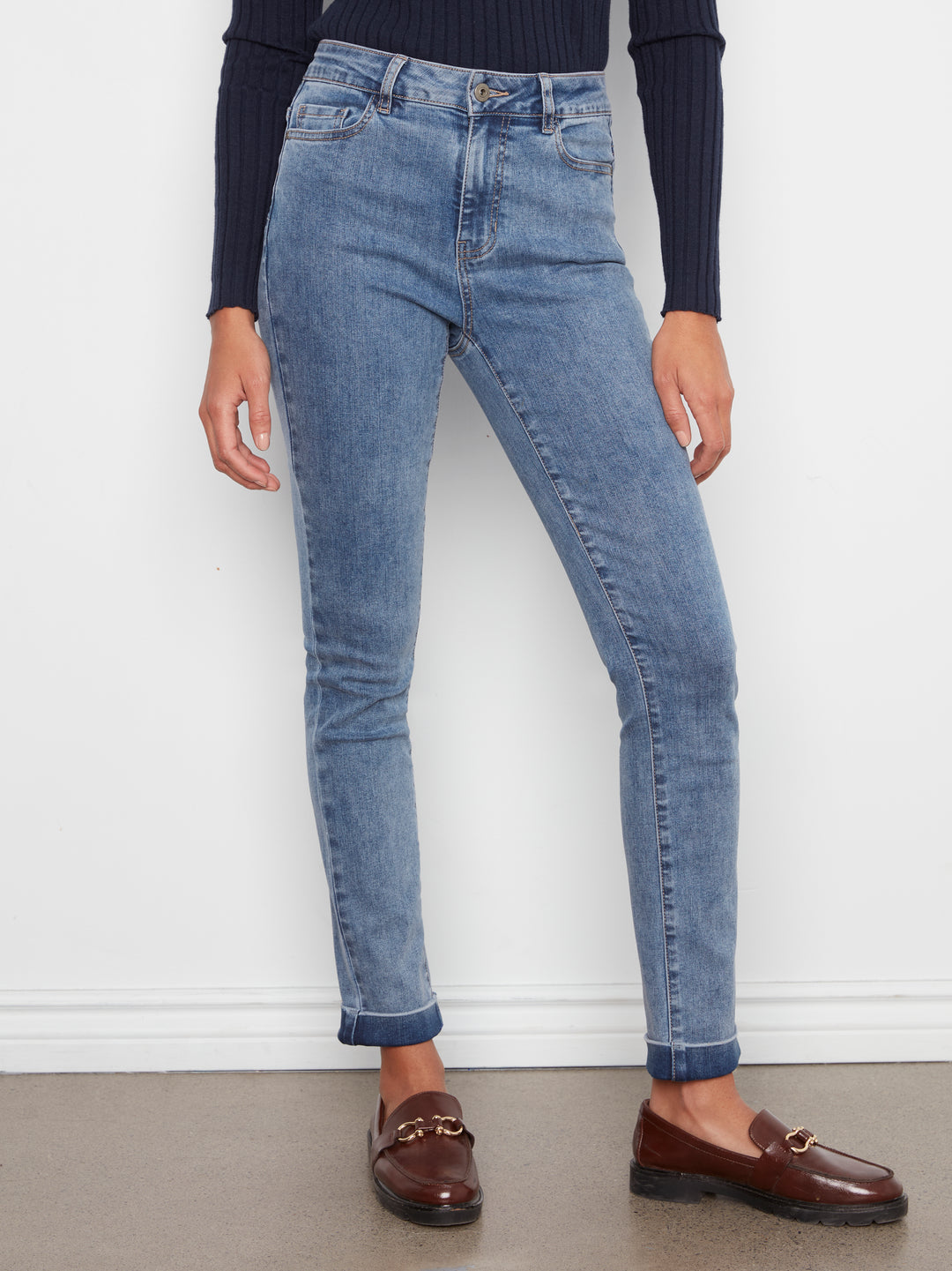 Blue Cuffed Hem Denim Pant