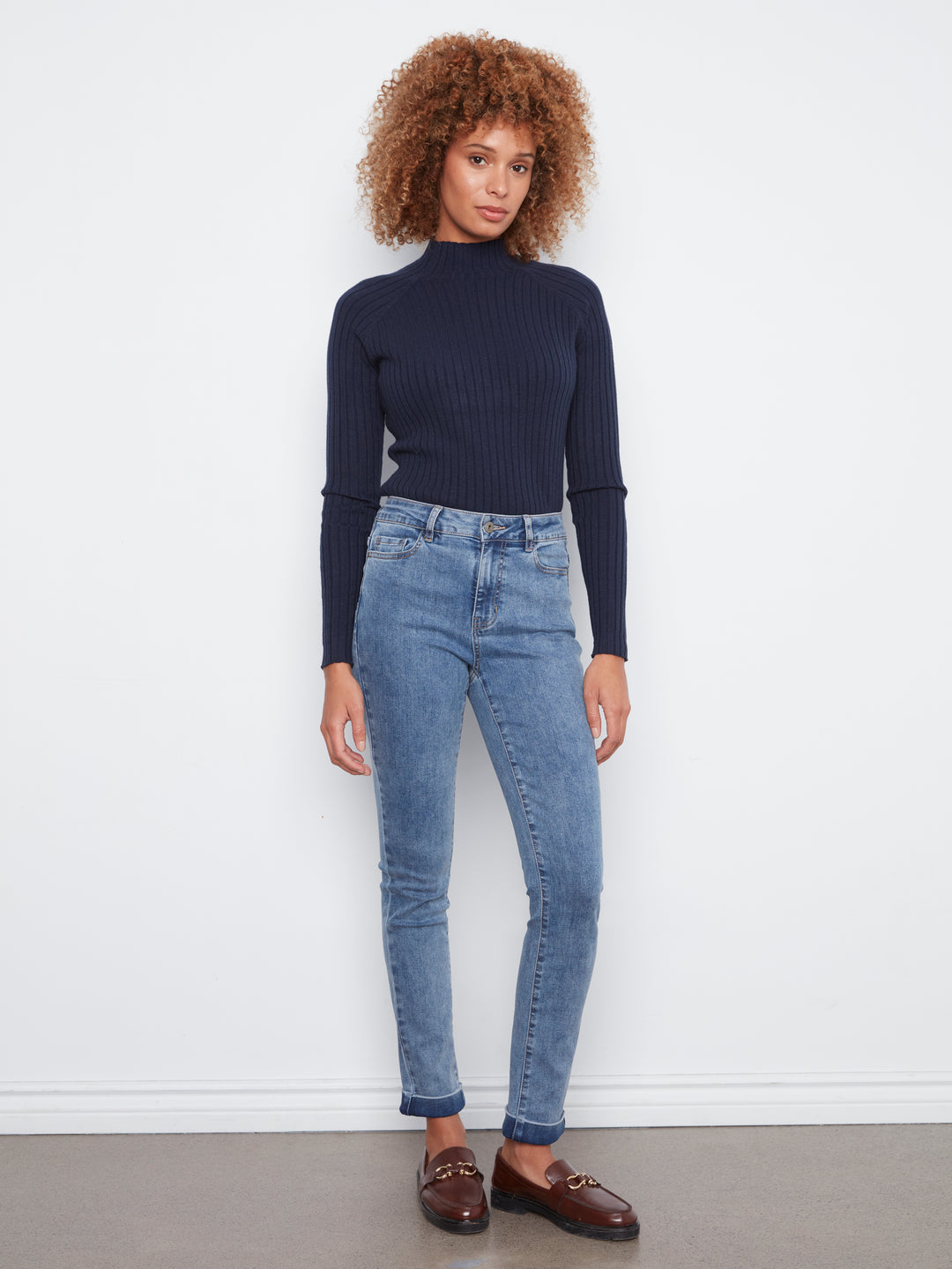 Blue Cuffed Hem Denim Pant