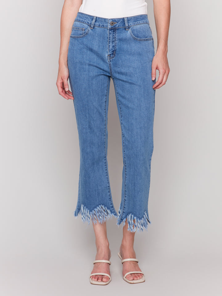 Blue Funky Frayed Hem Crop Jean