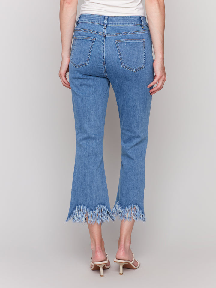 Blue Funky Frayed Hem Crop Jean