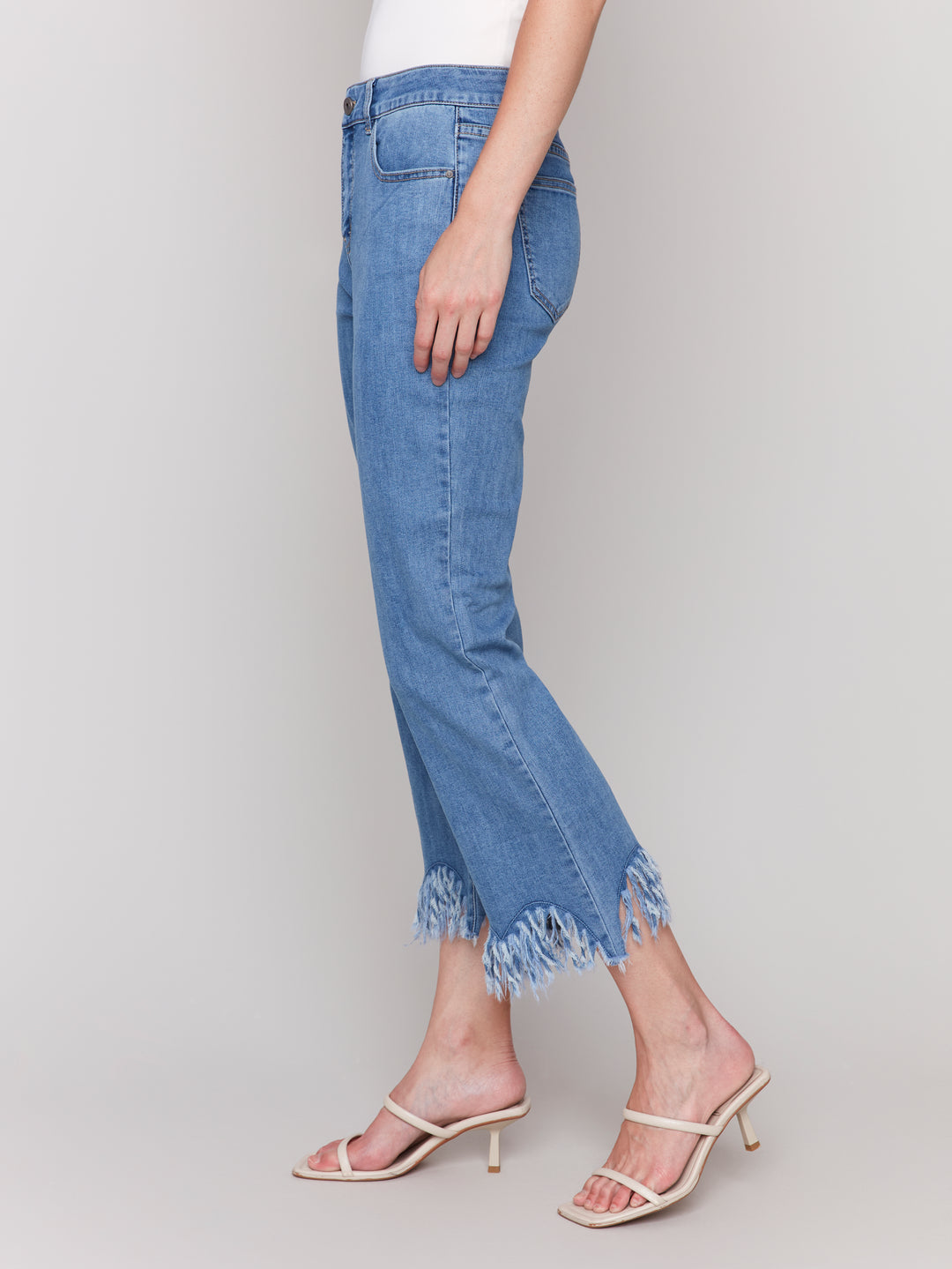 Blue Funky Frayed Hem Crop Jean