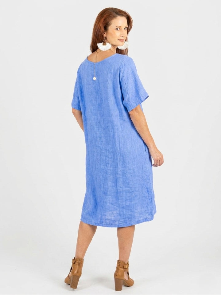 Blue Lapis Jewelled Flower Linen Dress