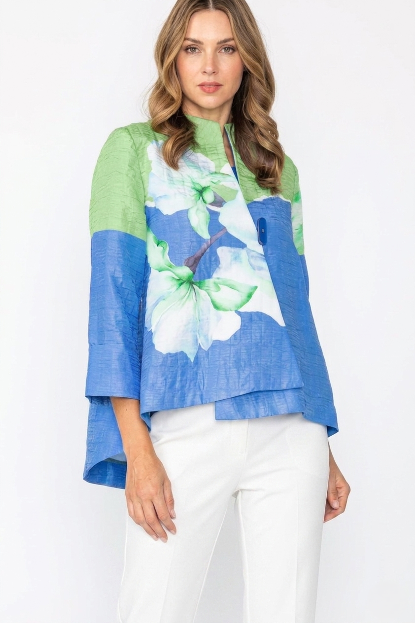 Blue Orchid Print Textured Jacket