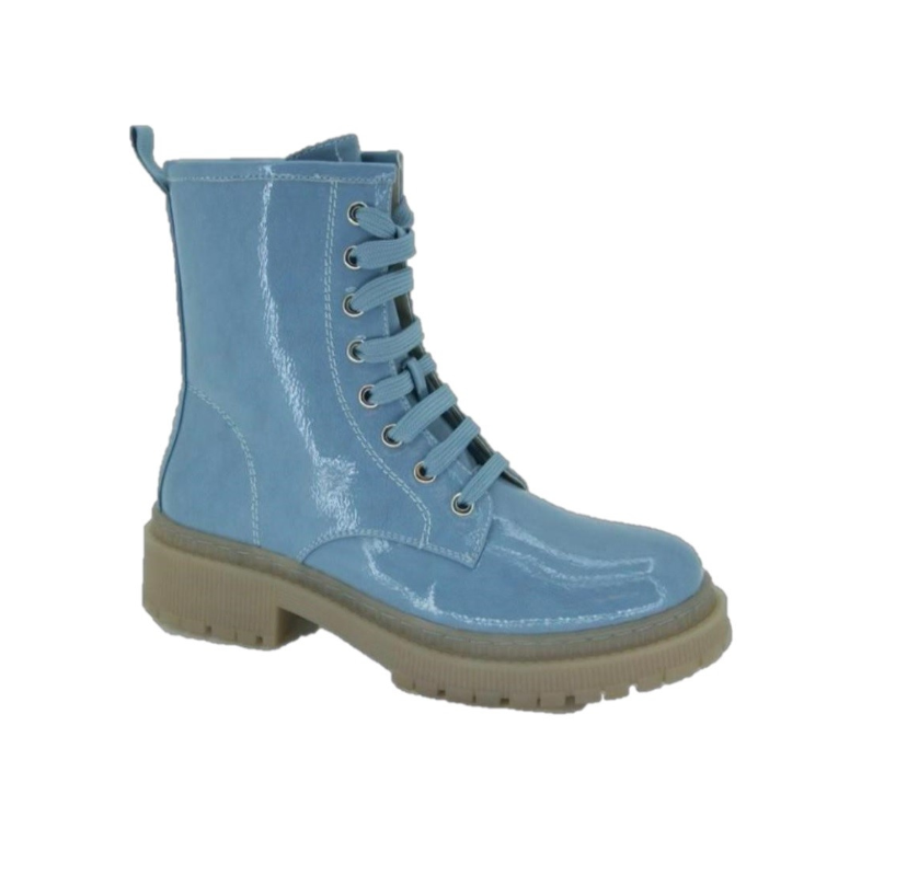 Blue Patent Duty Lace-Up Boot