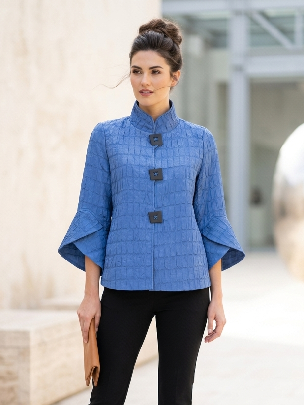 Blue Pucker Textured Jacket