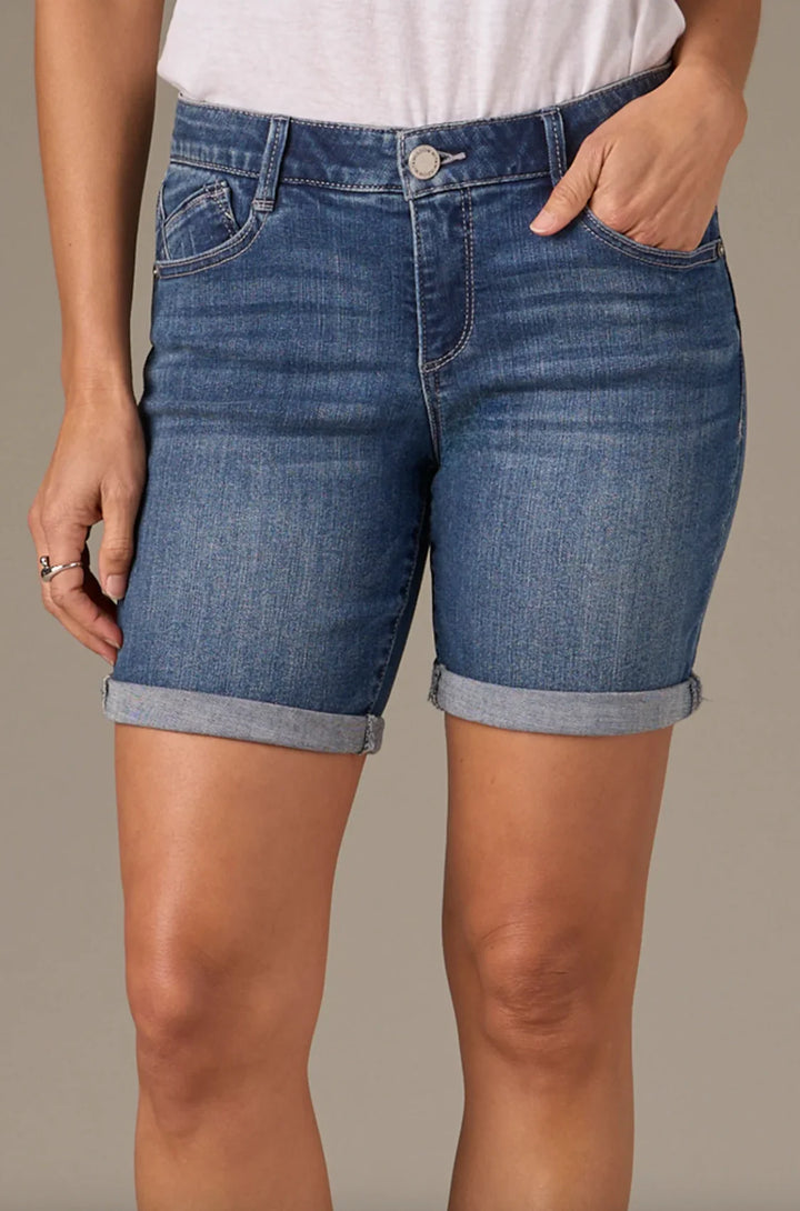 Blue Rolled Hem Bermuda Jean Short