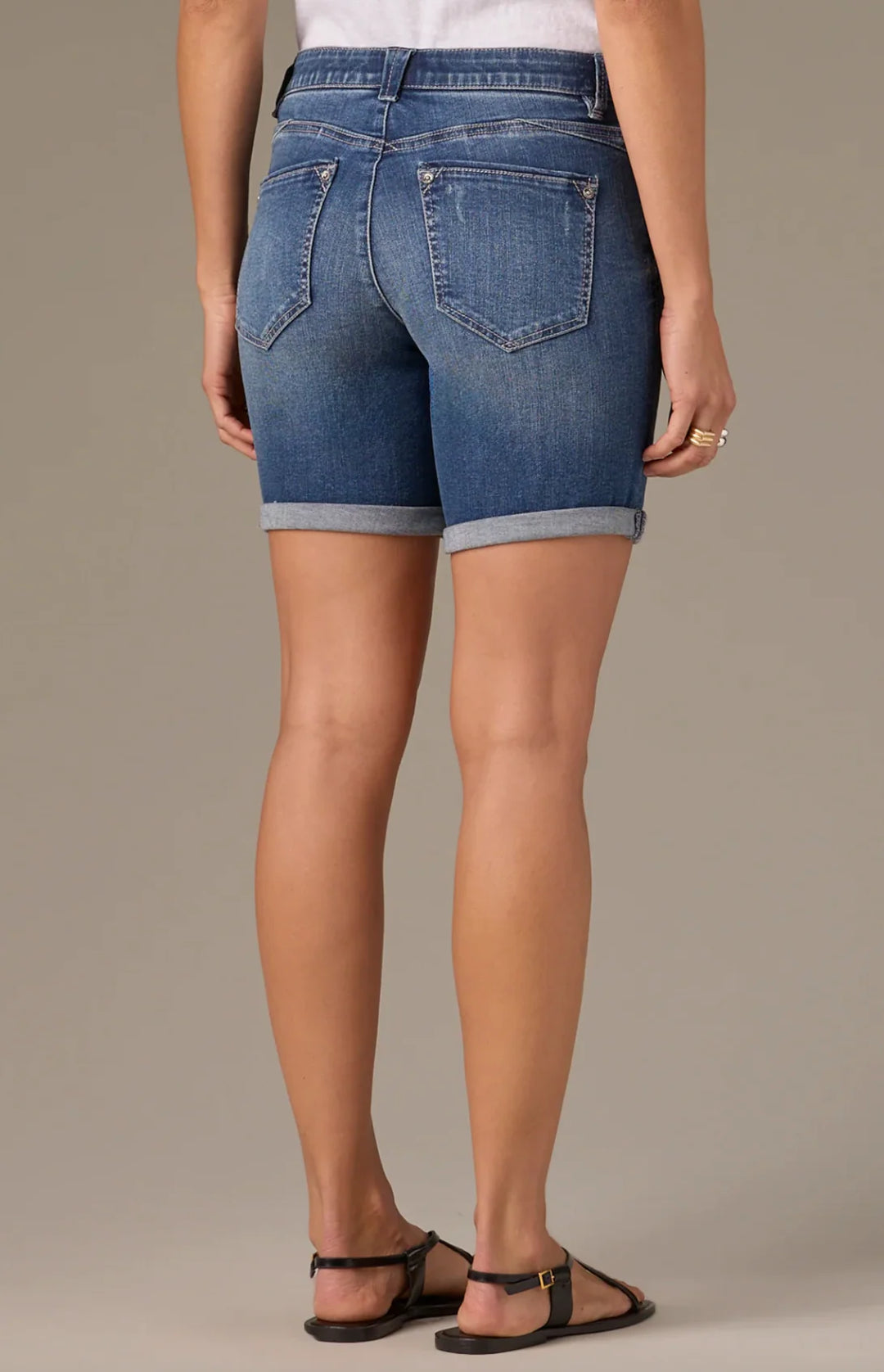Blue Rolled Hem Bermuda Jean Short