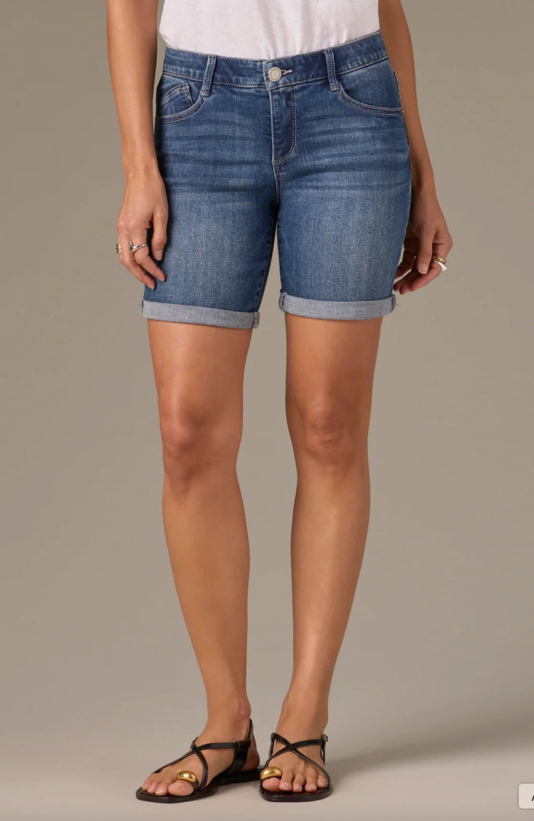 Blue Rolled Hem Bermuda Jean Short