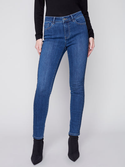 Blue Skinny Leg Jean with Crystals