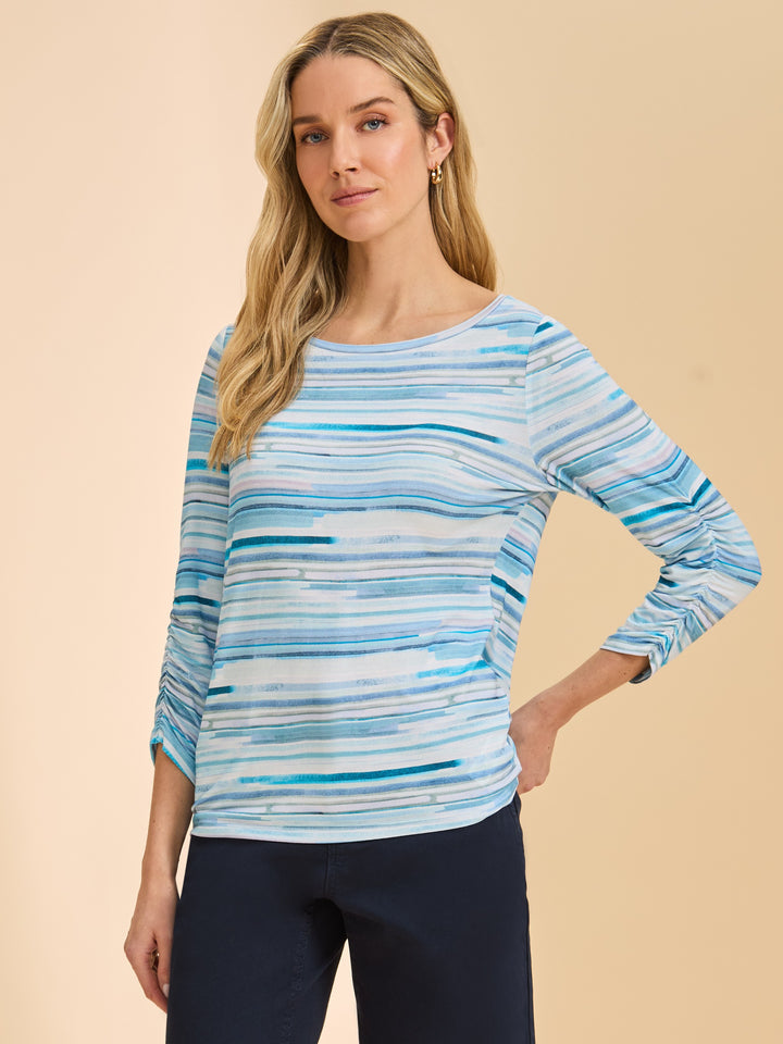 Blue Stripey Boat Neck Top