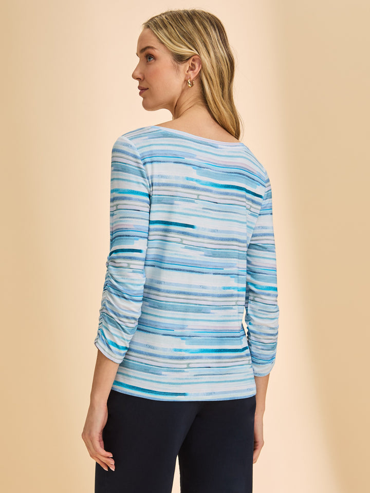 Blue Stripey Boat Neck Top