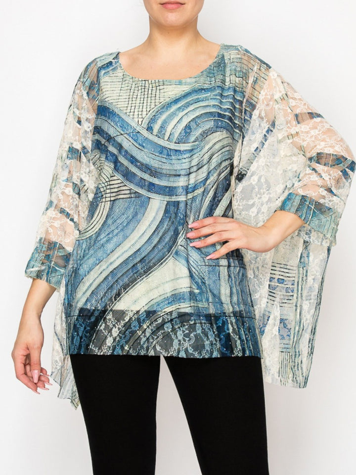 Blue Swirl Sparkly Lace Poncho Top