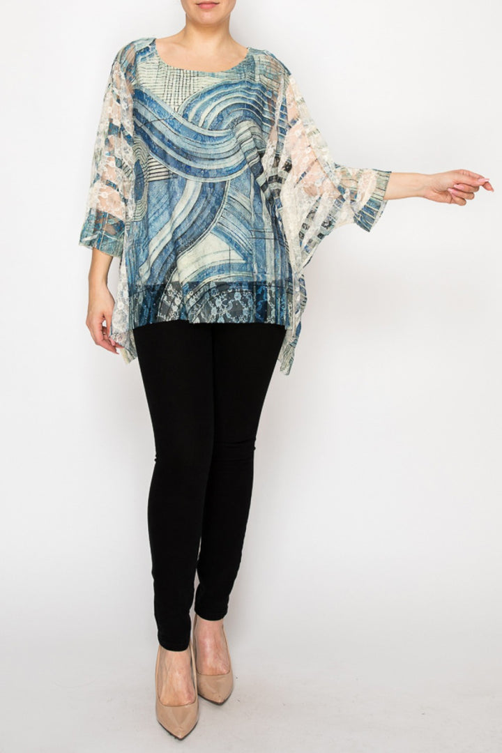 Blue Swirl Sparkly Lace Poncho Top