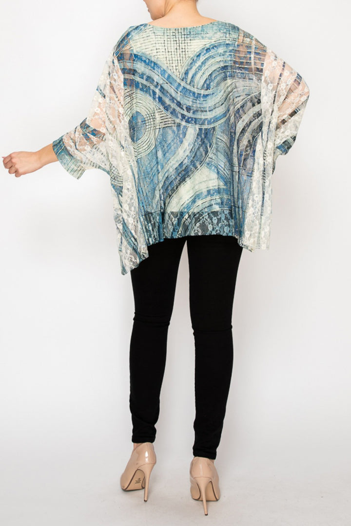 Blue Swirl Sparkly Lace Poncho Top
