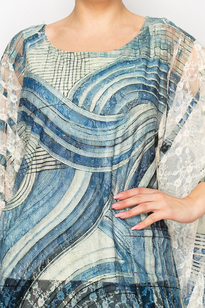Blue Swirl Sparkly Lace Poncho Top