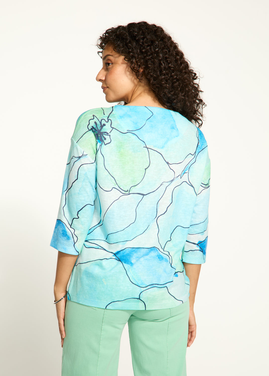 Blue Tableau Boat Neck Top